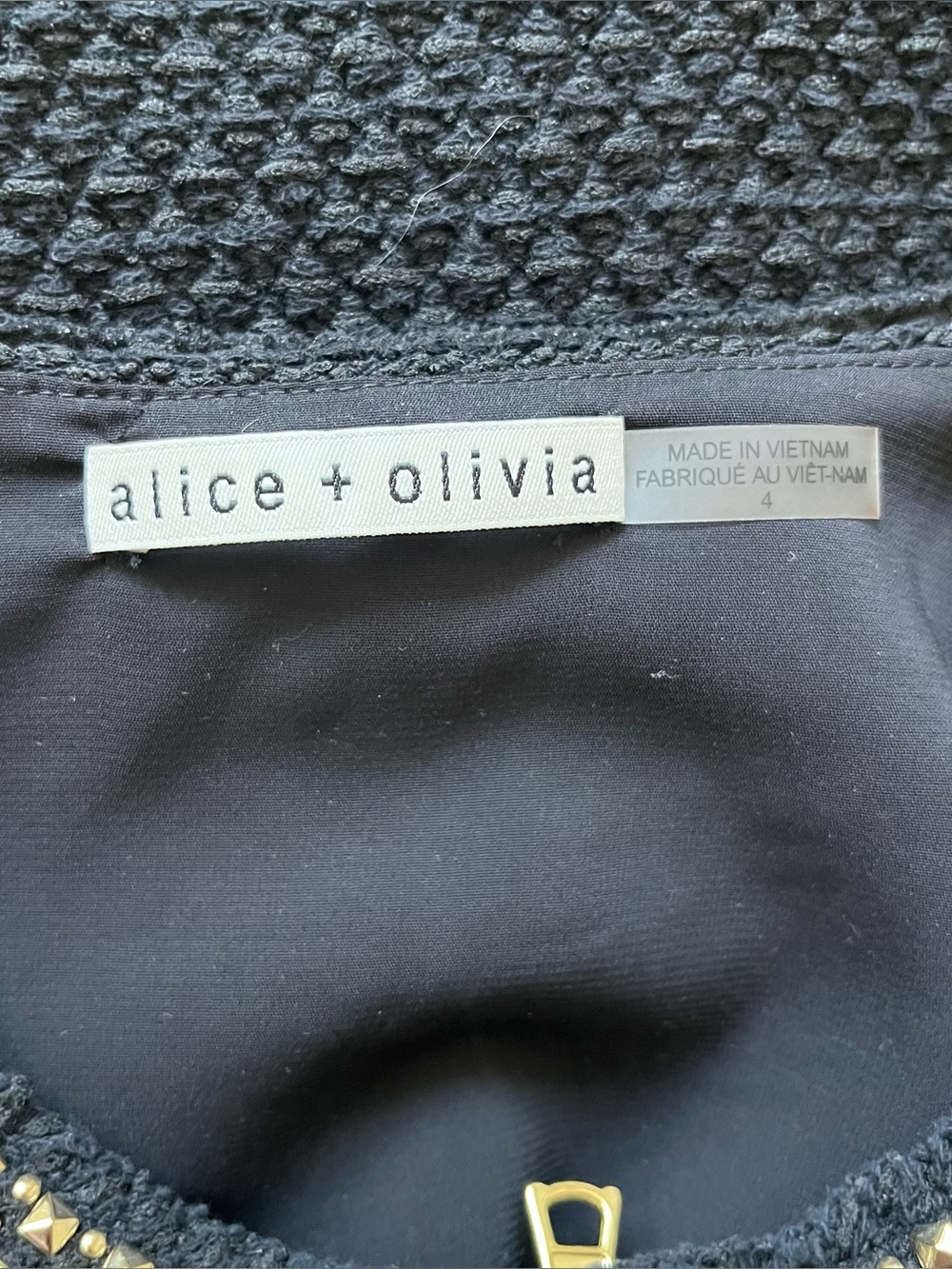 ALICE + OLIVIA Lachlan Zip Front Tweed Pockets Mini Black Mini Dress EUC Size 4 - Picture 10 of 13
